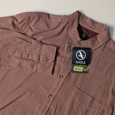 Aigle Men's L Brown Patterned Button-Down Shirt - 100% Cotton