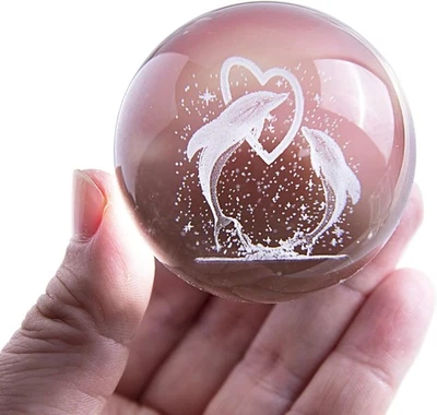 HDCRYSTALGIFTS 3D Dolphin Crystal Ball with Stand for Valentine's Day Gift,Birthday Gift - Dou