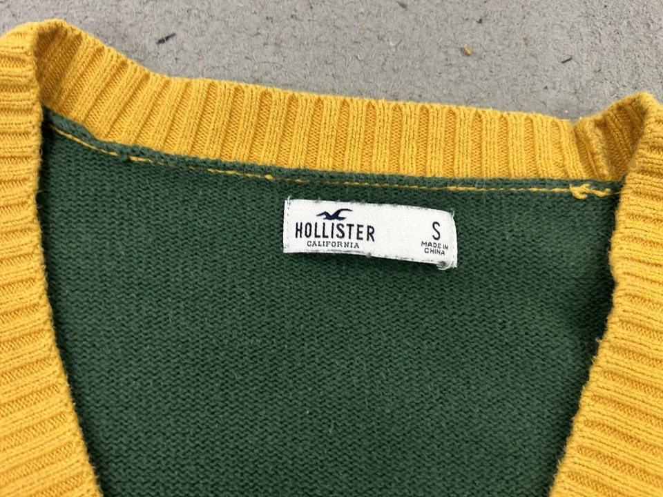 Hollister Varsity Letterman кардиган свитер женщин маленький зеленый желтый опрятный Y2K - Изображение 3 из 4