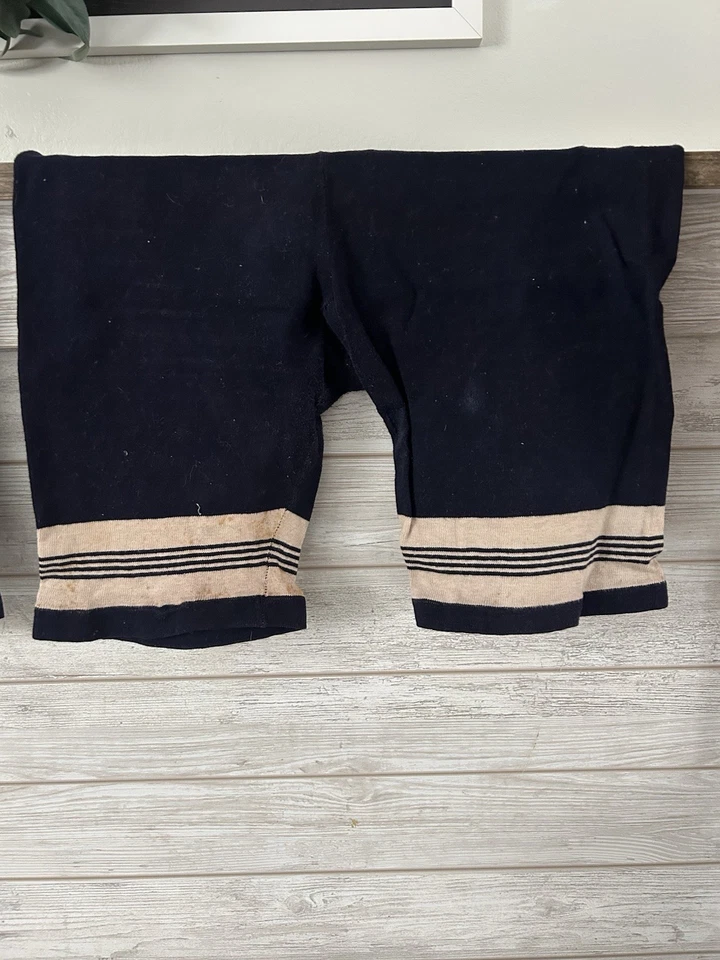 Early Primitive Nautical Americana Blue Wool Swim Suit Textile Set Of 2 - Image 2 of 4