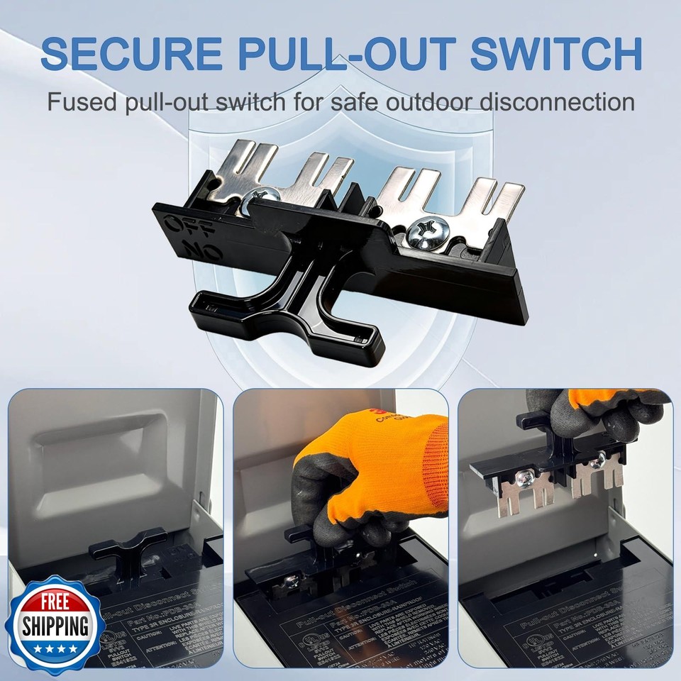 HQRP Fused A/C Disconnect Switch, Pull Out, Metal Box, 120/240VAC, 30-Amp, 1-Phase, 3-Wire, 2