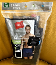 4 NEW HANES MEN XL 40-42 COMFORTSPORT XTEMP BLACK BOXER BRIEFS UNDERWEAR TAGLESS