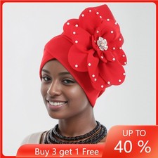 Big Flower Elegant Women African Hat Head Wrap Turban Hijab Muslim Bonnet Cap