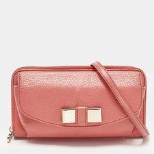 Portefeuille en cuir orange corail Chloe Lilli sur sangle