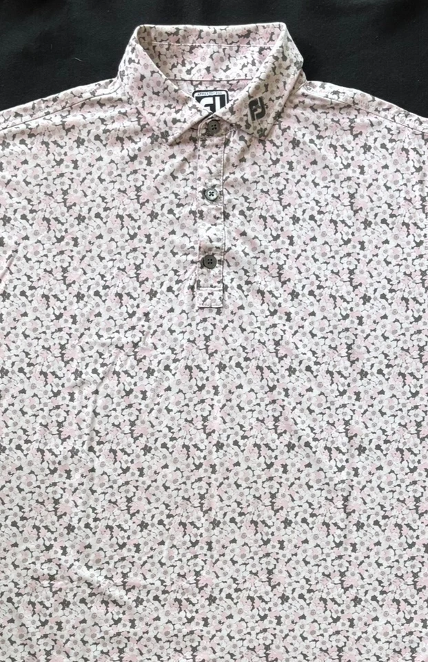 Camisa de golf FootJoy para hombre estampado Lisle Pimrose parche atlético para brazo talla M Foto 3 de 4