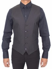 Dolce&Gabbana Men Gray Vest Wool Silk Striped Full Button Formal Waistcoat IT 44