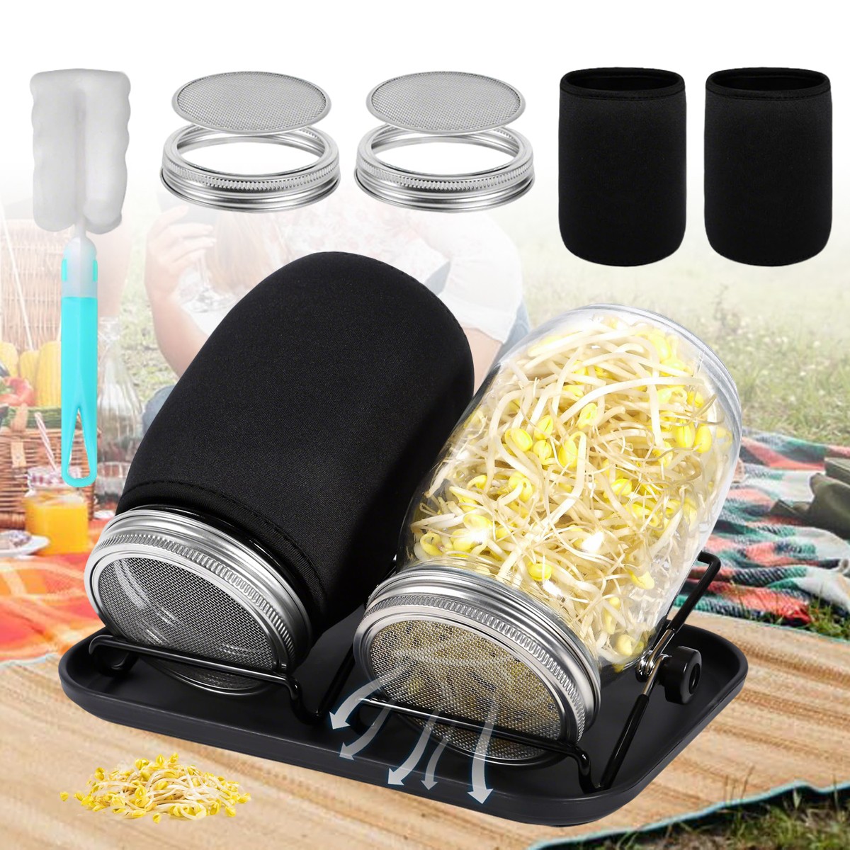 Sprossen Keimglas 2er Set Sprossenglas Keimglas 1000ml Sprouting Jar Keimgerät
