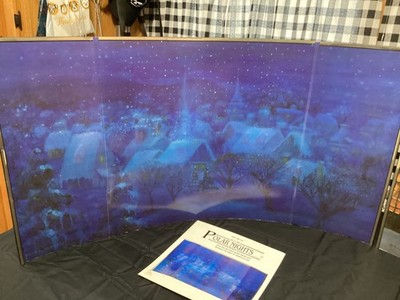 Rare Christmas  Polar Lights  Display Backdrop Lemax Dept 56 Dickens 35 x18.5 
