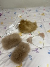 Faux Fur Brown Beige Animal Ears Tail Wrist Cuffs Costume Set