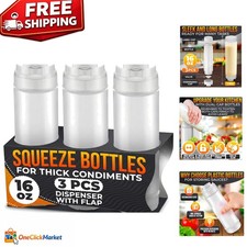Elegant Set of 3 Inverted 16 oz Condiment Squeeze Bottles with Leak-Proof Design