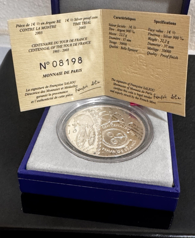 2003 France 1.5 Euro Tour de France Mountain Stage Silver Proof w/ COA