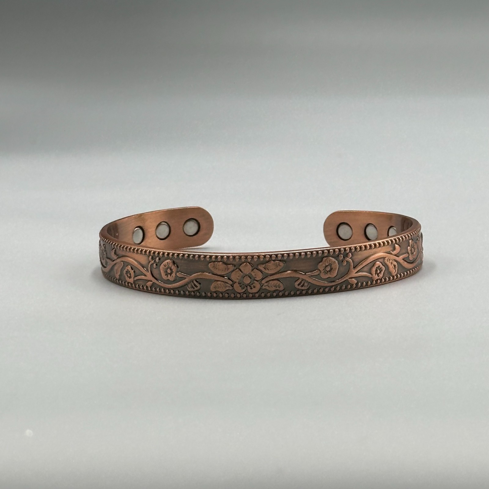 Solid Copper Cuff Bracelet Copper Tone Floral Emb… - image 1