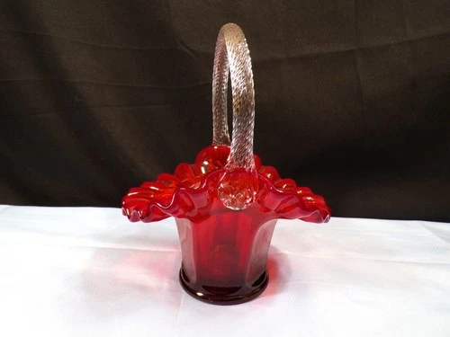 Fenton Ruby Red Glass Undecorated Basket - FACTORY SECOND