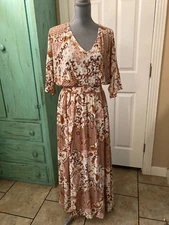 CATO, NWT, DOLMAN SLEEVE V-NECK, FIT & FLARE MAXI DRESS WITH SIDE SLIT, SMALL