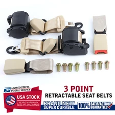 Retractable Beige 3 Point Safety Seat Belt Car Auto Vehicle Adjustable Belt Kit