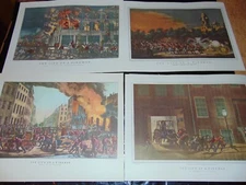 Lot 0f 4 Vintage Fireman Currier and Ives Print From Lithograph Book 13.5"x8.5"