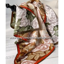 Sallys Boutique 14 Momme Twill Silk Roses Print Double Face Necktie Scarf 26"