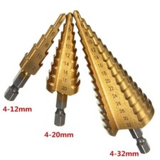 Step Drill HSS 3pcs Bit Hex Shank 4-20mm 4-32m 4-12mm Metal wood , makita dewalt