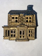Vintage A.C. Williams Cast Iron Tiny Colonial House Still Coin Bank