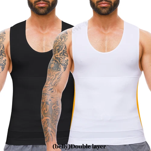 Hombres Camisa de Compresión Control Abdomen Chaleco Apretado Adelgazante Cuerpo Modelador Entrenamiento Grasa - Imagen 1 de 21