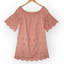 Madewell Mini Shift Dress Size 8 Dusty Pink Embroidered Eyelet Scallop Hem Boho