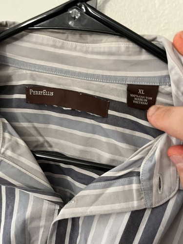 Perry Ellis Portfolio Men's Gray Striped Long Sleeve Button Down Shirt Size XL - Picture 3 of 5