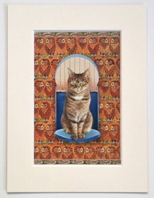LESLEY ANNE IVORY CAT - Small Vintage Colour Book Plate - Mounted for Framing