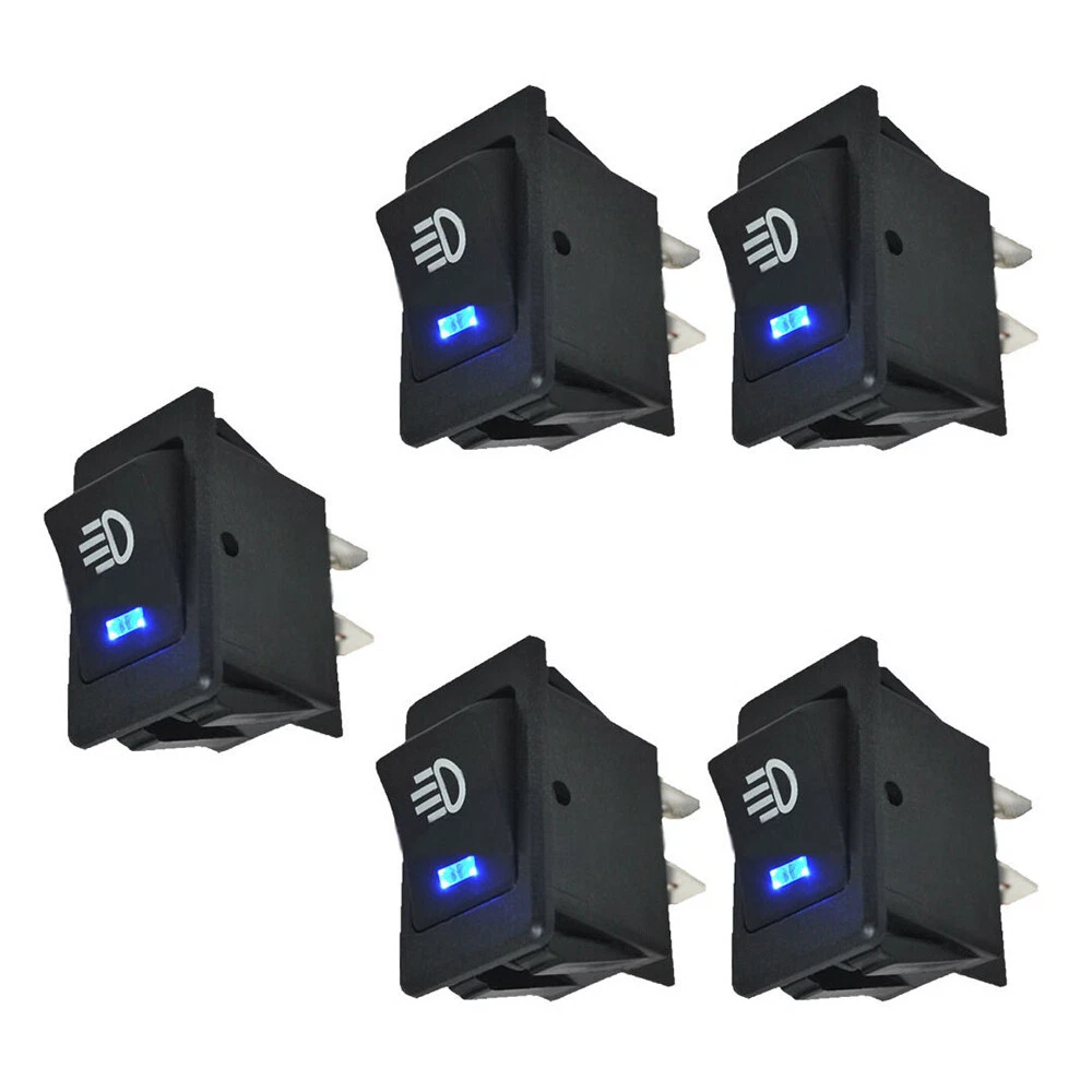 5PCS Car Interior Fog Light Rocker Toggle Switch Blue LED Dashboard Accessories
