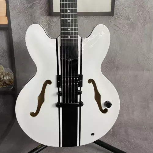 Custom White ES-335 Electric Guitar Semi-Hollow Body H Pickups Black Hardware