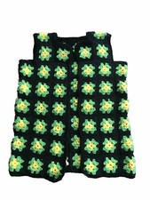 Granny Square Crochet Sweater Vest Yellow Flowers Cottage Core Ugly Christmas L