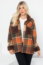 Plaid Wool-like Shacket With Sherpa Contrast