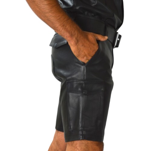 awanstar 547 Hochwertige Ledershorts Cargo leder shorts Schwarze leder shorts - Picture 6 of 8