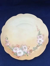 Jaeger & Co porcelain handpainted plate pink hedge row roses scalloped gold trim