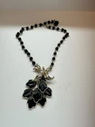Vintage 1950s Poured Black Milk Glass Dangling Leaves Necklace  16” Unsigned