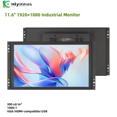 11.6-in 1920×1080 Industrial Monitor Industrial Display Screen w/ VGA HDMI Ports