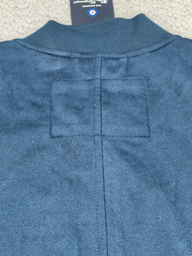 Ben Sherman Bomber Jacket Mens Small Navy Blue Full Zip Up Faux Suede Soft - Picture 13 of 17