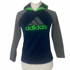 Adidas Boys Small Hoodie Blue and Grey Embroidered Big Logo Front Pocket
