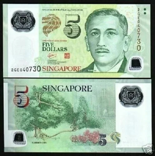 Singapore 5 DOLLARS P-47b ND 2007 UNC Polymer Singaporean World Currency NOTE - Picture 1 of 3