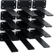 12 Pack - 6 inch Black Hidden L Shelf Bracket 1/5 Inch Thicked Iron Shelf Bra...