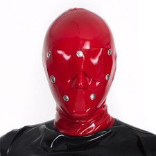 Red Latex Hood with removable Blindfold Mouth Rubber Mask for Fetish Clubwear