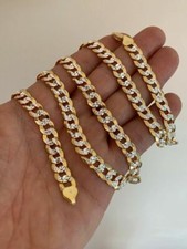 Cadena cubana de 8 mm con corte de diamante para hombre enchapada en oro de 14k plata 925 maciza dos tonos ITALIA
