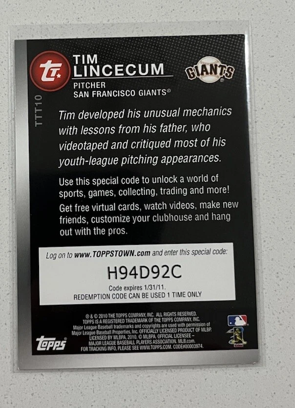 2010 Topps Ticket to Toppstown Tim Lincecum #TTT10 San Francisco Giants - Image 2 of 2