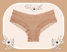 S Praline Beige Victoria's Secret Stretch Cotton Lace-Waist  Leg Cheeky Pantie