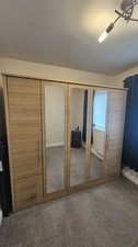 5 Door Wardrobe Oak Finish With 3 Mirrored Doors