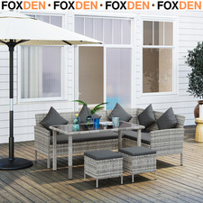 6-Seater Rattan Dining Set Sofa Table Footstool Outdoor with Cushion Grey