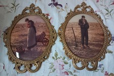 Victorian “The Angelus” Prints Fancy Gold Metal Frame Convex Glass USED Pre Own