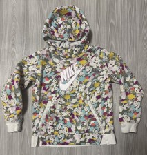 Girls Nike Hoodie Fleece Sz M 7 8 Multicolored Floral Pink White Grey Yellow