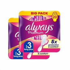 Always Platinum Day & Night Wings - 40 Count (2 Packs of 20) Size 3 Scent-Free