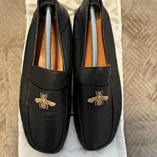 Gucci Noel Gucci Bee Black Leather Slip-On Loafers Bee Embroidery Men s 9 C
