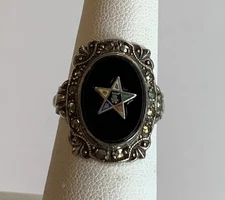 ANTIQUE MASONIC EASTERN STAR STERLING SILVER RING MARCASITE SZ 5.75